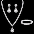 Alessia bridal set: crystal tennis necklace with teardrop pendant and matching teardrop earrings