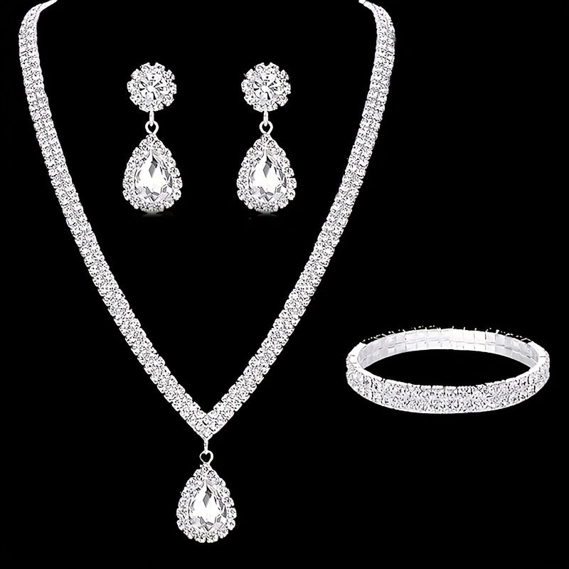Alessia bridal set: crystal tennis necklace with teardrop pendant and matching teardrop earrings
