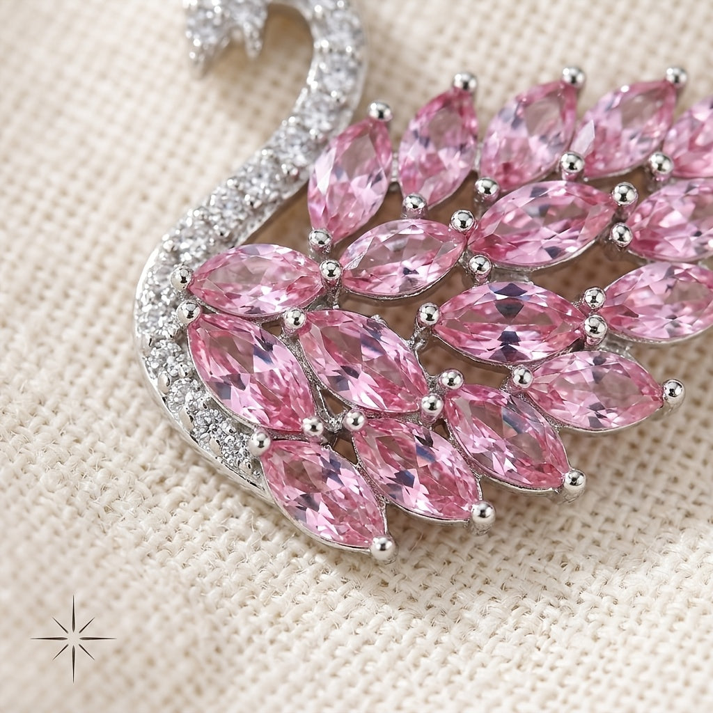 Close-up of the Cygne swan's pink marquise stones and crystal neck