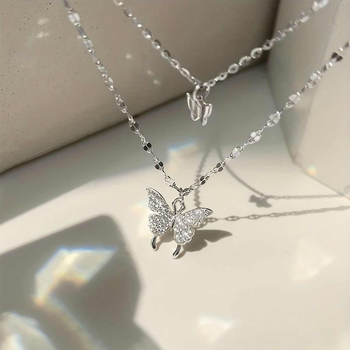 Papillon double-layer necklace with a crystal butterfly pendant