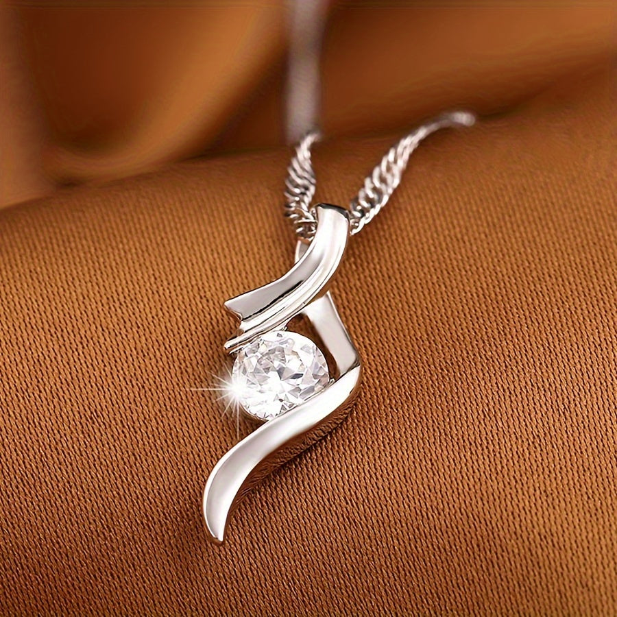 Ondine zirconia pendant on a silver-tone chain, close-up