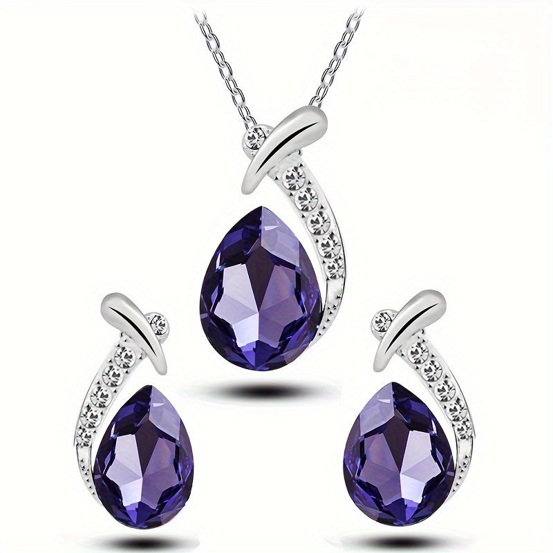 Sirène set: deep violet teardrop pendant necklace with matching earrings