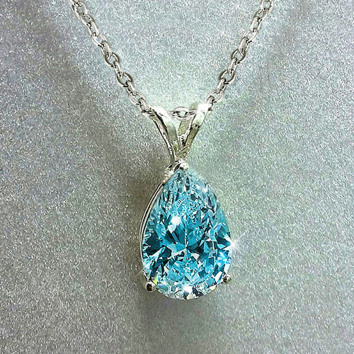 Azure Drop pendant in sky blue: pear-cut zircon on a silver-tone chain