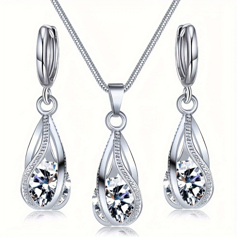 Crystal Drop Set in clear crystal: teardrop pendant and earrings