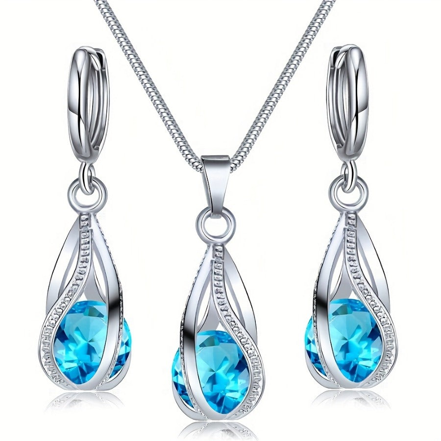 Crystal Drop Set in sky blue: teardrop pendant and earrings