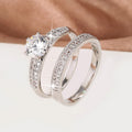 Éternité band ring set: zircon solitaire ring stacked with a pavé eternity band
