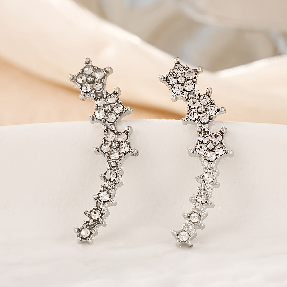Astra silver-tone crystal star ear climbers on satin